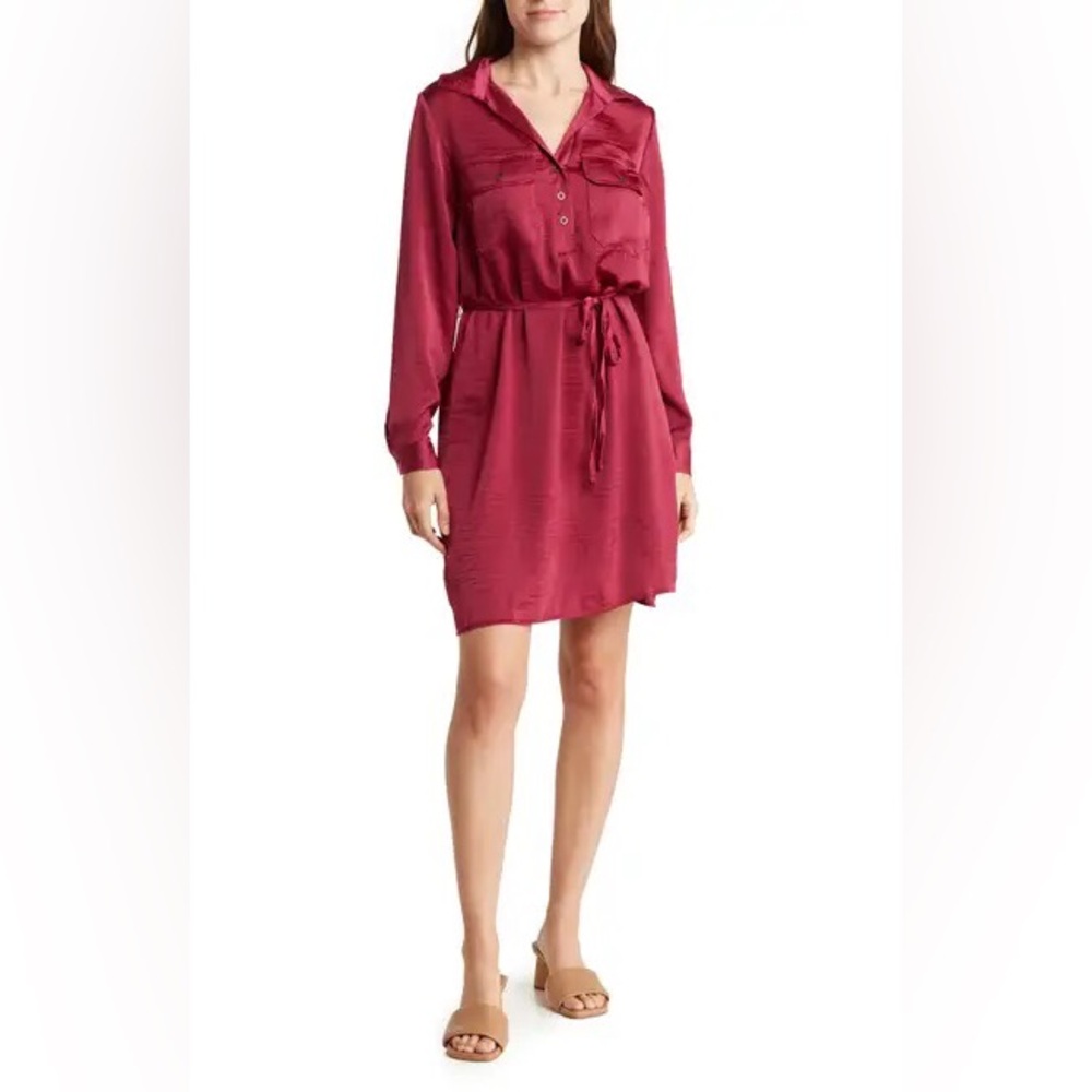 Lucky Brand satin-y raspberry shirtdress w/ tie waist from Nordstrom - sz Large